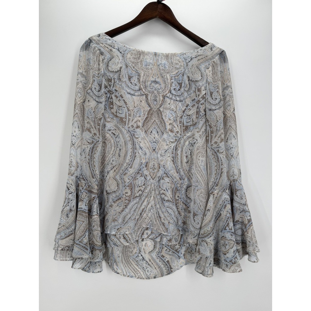 White House Black Market Womens 0 Pattern Bell Sleeve Blouse Keyhole Slit Back